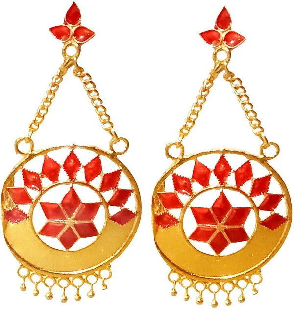 Assamese_Traditional_Copper_Gold_Plated_Red_Colour_Jhumki_Earring_For_Girls_&_Women